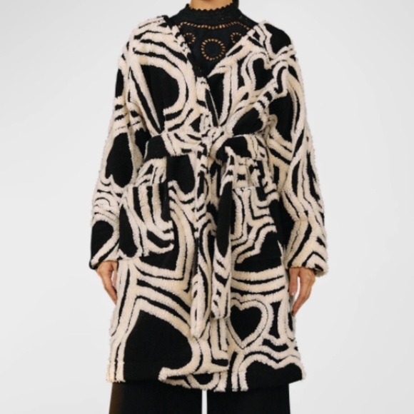 NWT Farm Rio Wild Hearts Tie-Belt warm fleece wool coat with belt oversized fit - Picture 5 of 9